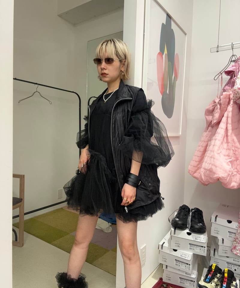 トップス VIVIANO Ruffle Trimmed Tulle Sweat Shirt VIVIANO RUFFLE TRIMMED TOP