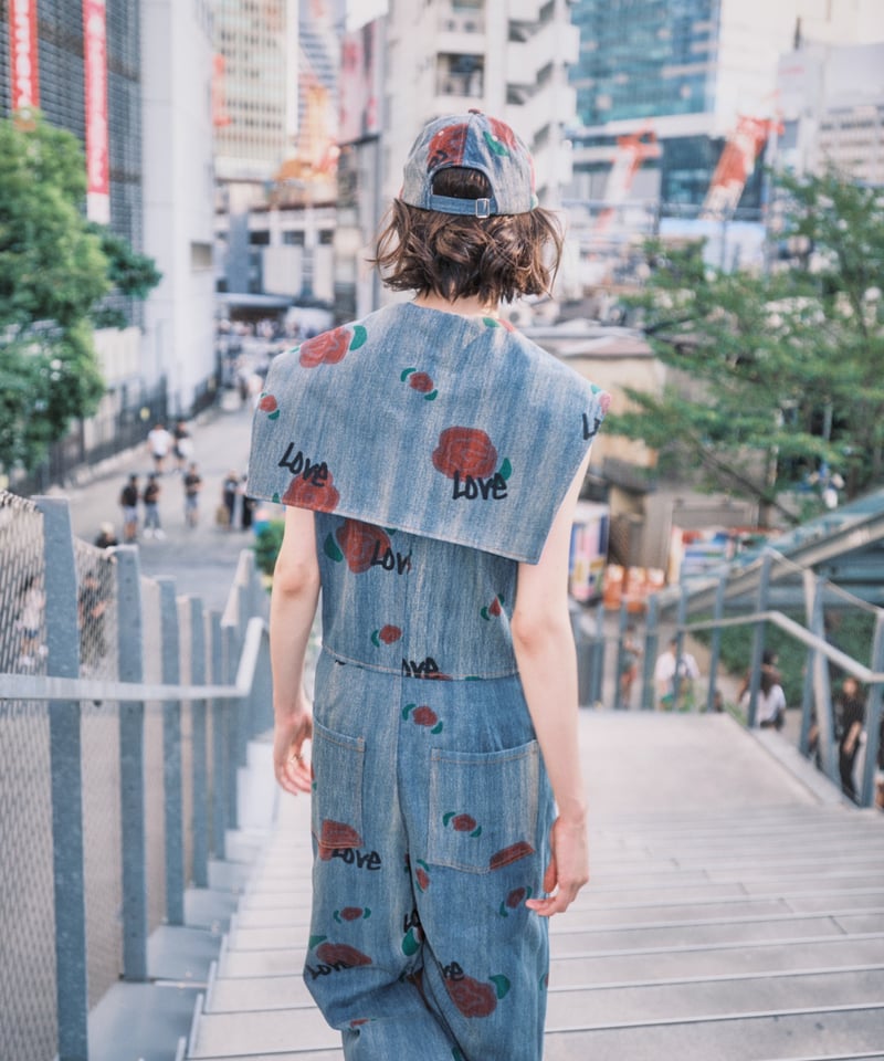 ワンピース VIVIANO X JURK exclusive collection VIVIANO×JURK / rose print denim jumpsuit | JURK