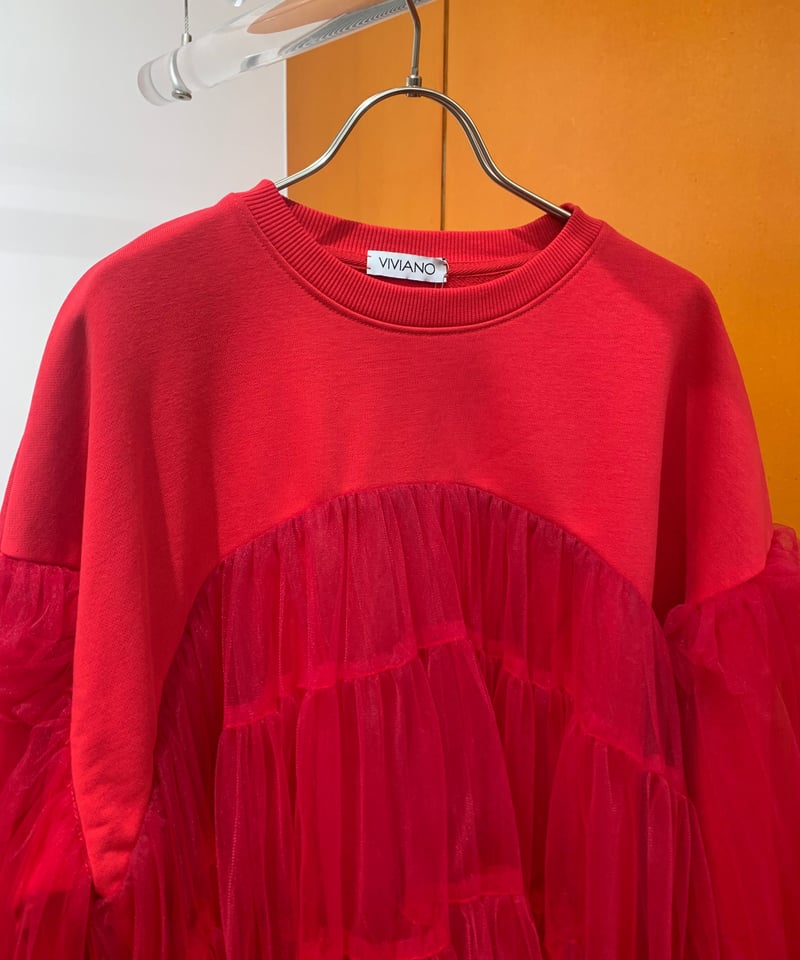 VIVIANO / Ruffle Trimmed Tulle sweat shirt | ju...