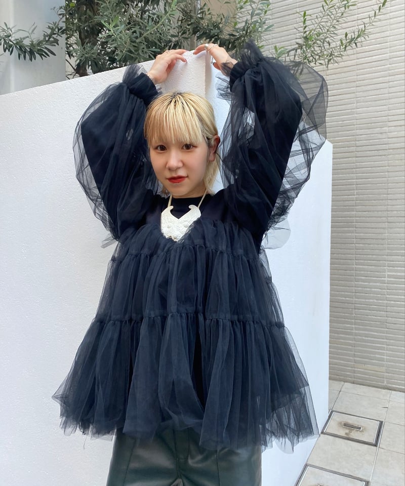 VIVIANO☆Ruffle Trimmed Tulle Sweat Shirt