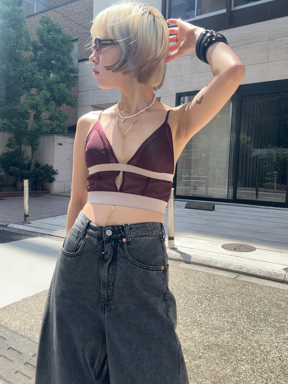 FETICO / SATIN & MESH COMBINED CAMI TOP | JURK