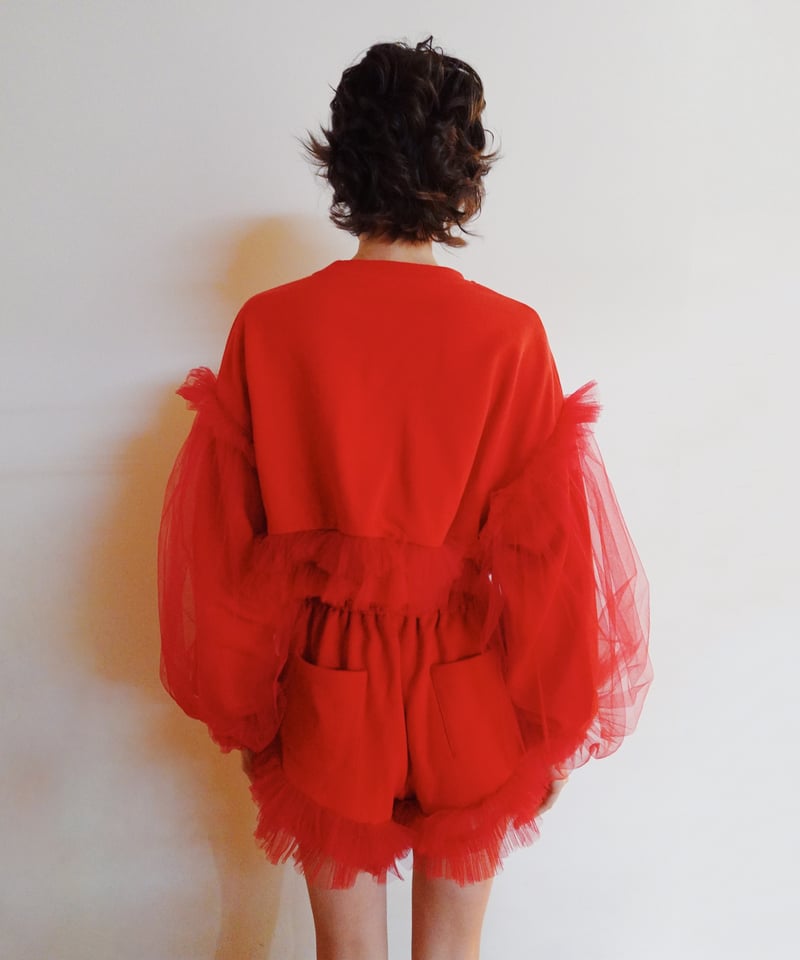 VIVIANO × JURK / Cropped Tulle Sweatshirt(red)
