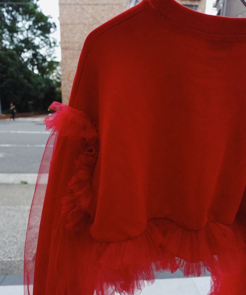 VIVIANO × JURK / Cropped Tulle Sweatshirt(red)