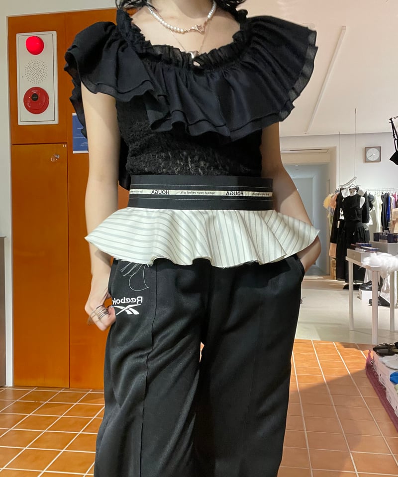 HOUGA wonder belt ベルト　ホウガ　ゴムベルト　黒白　ロゴ HOUGA wonder belt ベルト ホウガ ゴムベルト 黒白 ロゴ