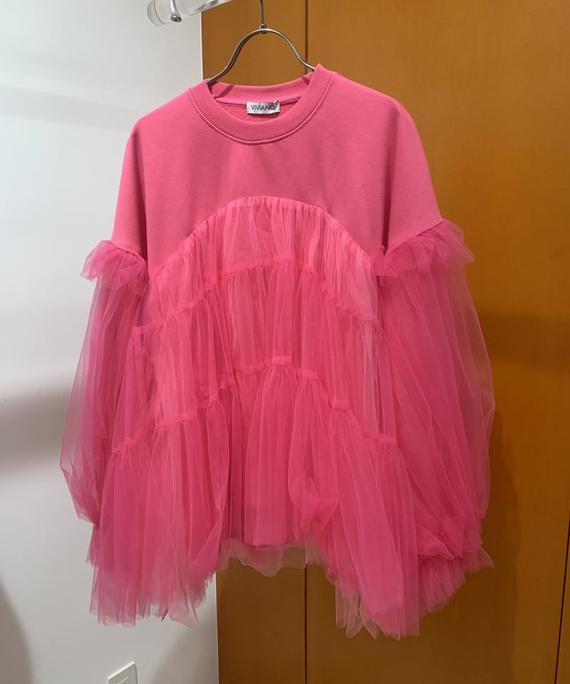 VIVIANO / Ruffle Trimmed Tulle sweat shirt | ju...