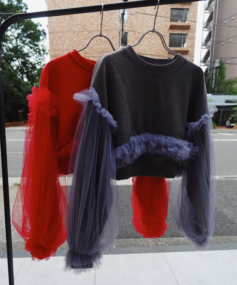 VIVIANO × JURK / Cropped Tulle Sweatshirt(gray)