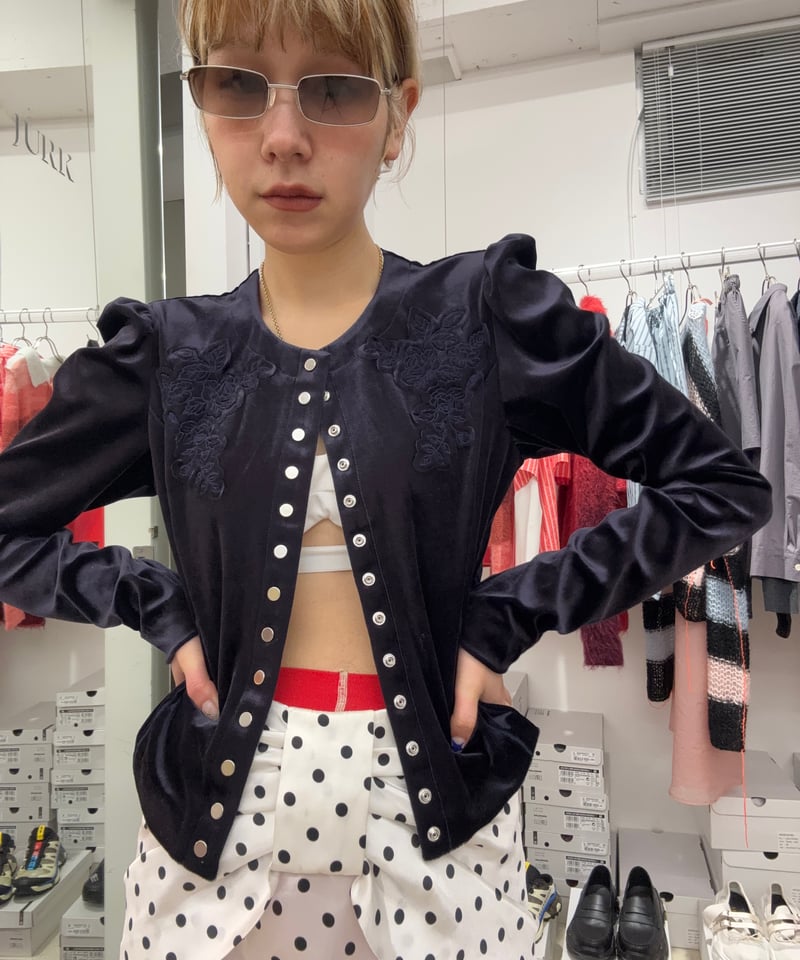 FETICO / Rose-Embroidered Velour Cardigan | JUR FETICO / Rose-Embroidered Velour Cardigan | JUR