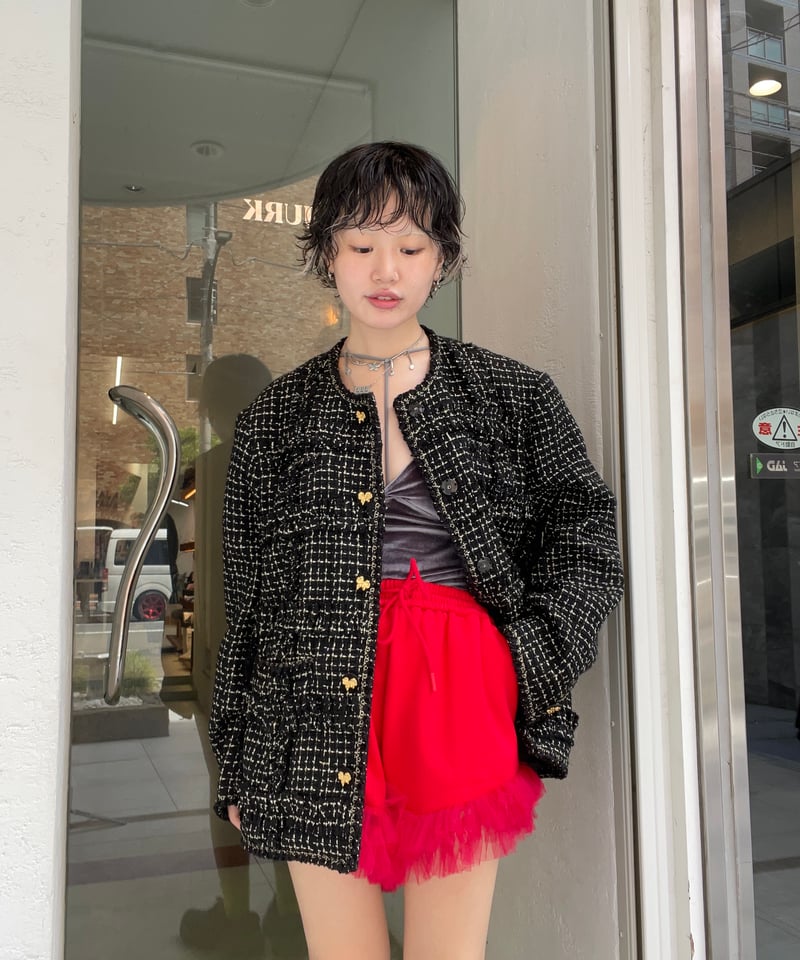 VIVIANO / Ruffle Tweed Collarless Jacket | JURK