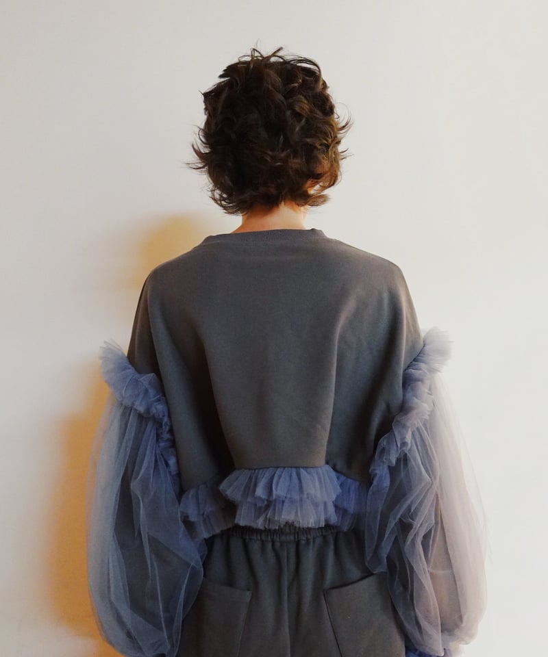 新品 VIVIANO Cropped Tulle Sweatshirt gray VIVIANO × JURK / Cropped Tulle Sweatshirt(gray)