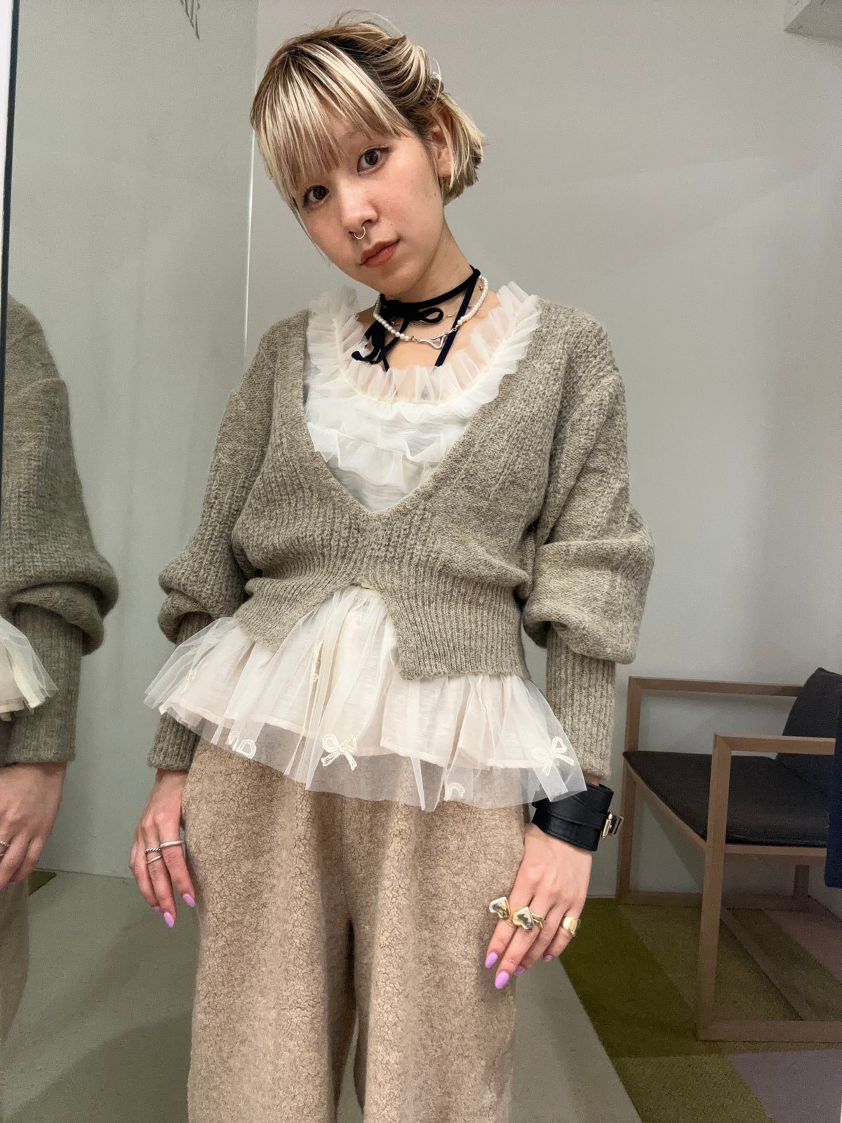 little $uzie / Baby Alpaca Mix Deep V Neck PO |