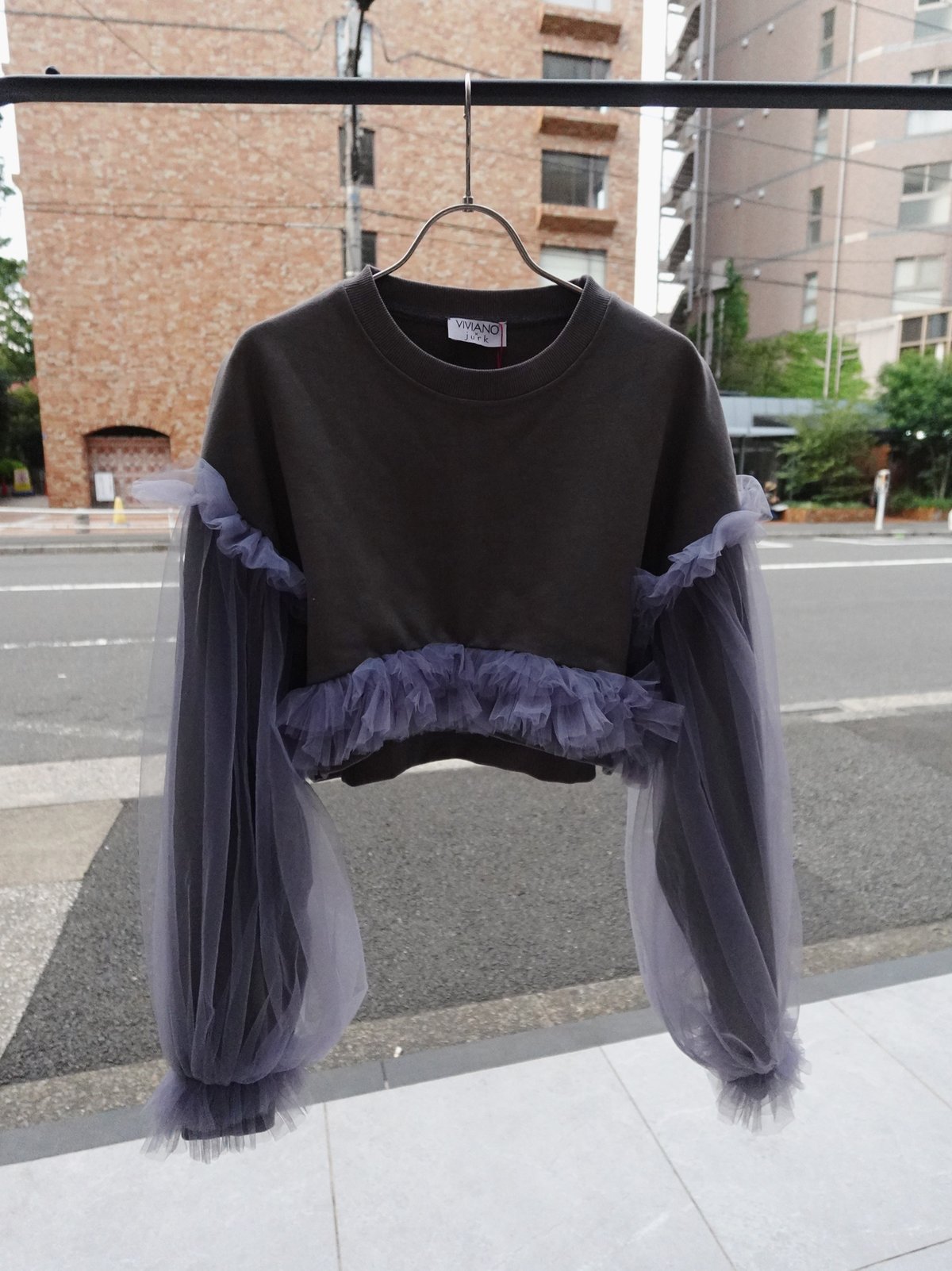 VIVIANO × JURK / Cropped Tulle Sweatshirt(gray)