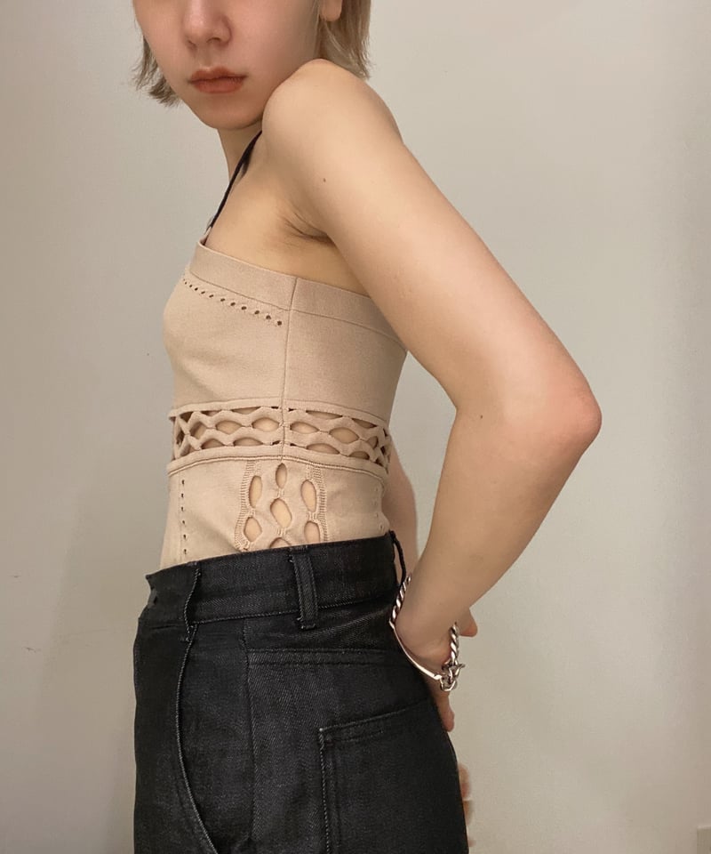 MESH KNIT HALTER-NECK BODYSUIT