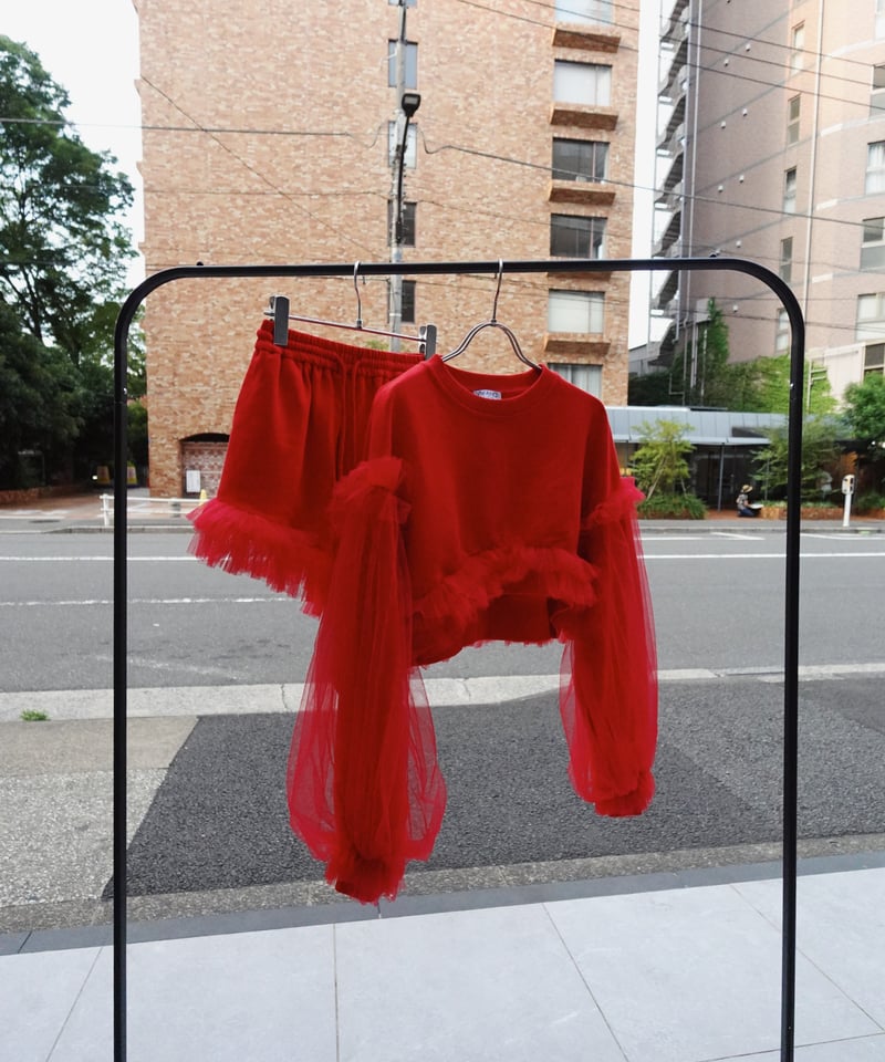 VIVIANO × JURK / Cropped Tulle Sweatshirt(red)