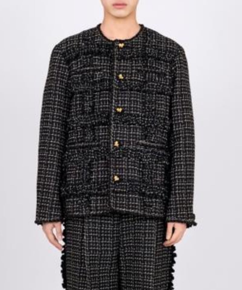VIVIANO / Ruffle Tweed Collarless Jacket | JURK