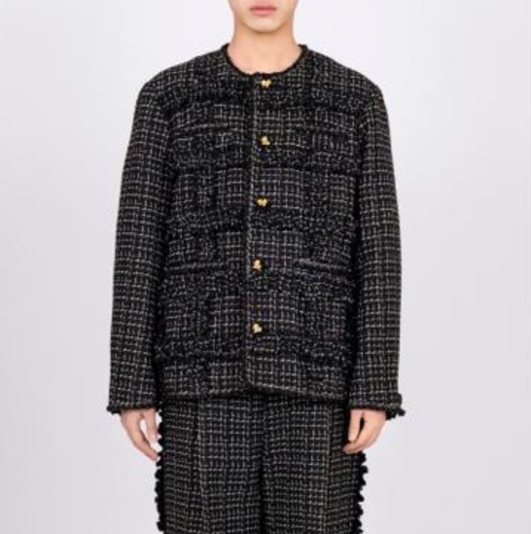 VIVIANO / Ruffle Tweed Collarless Jacket | JURK
