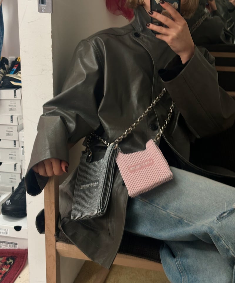 koushi◎ LASTFRAME TWO TONE MARKET LastFrame's Two Tone Market Bag Small Dark Green X Neon Pink