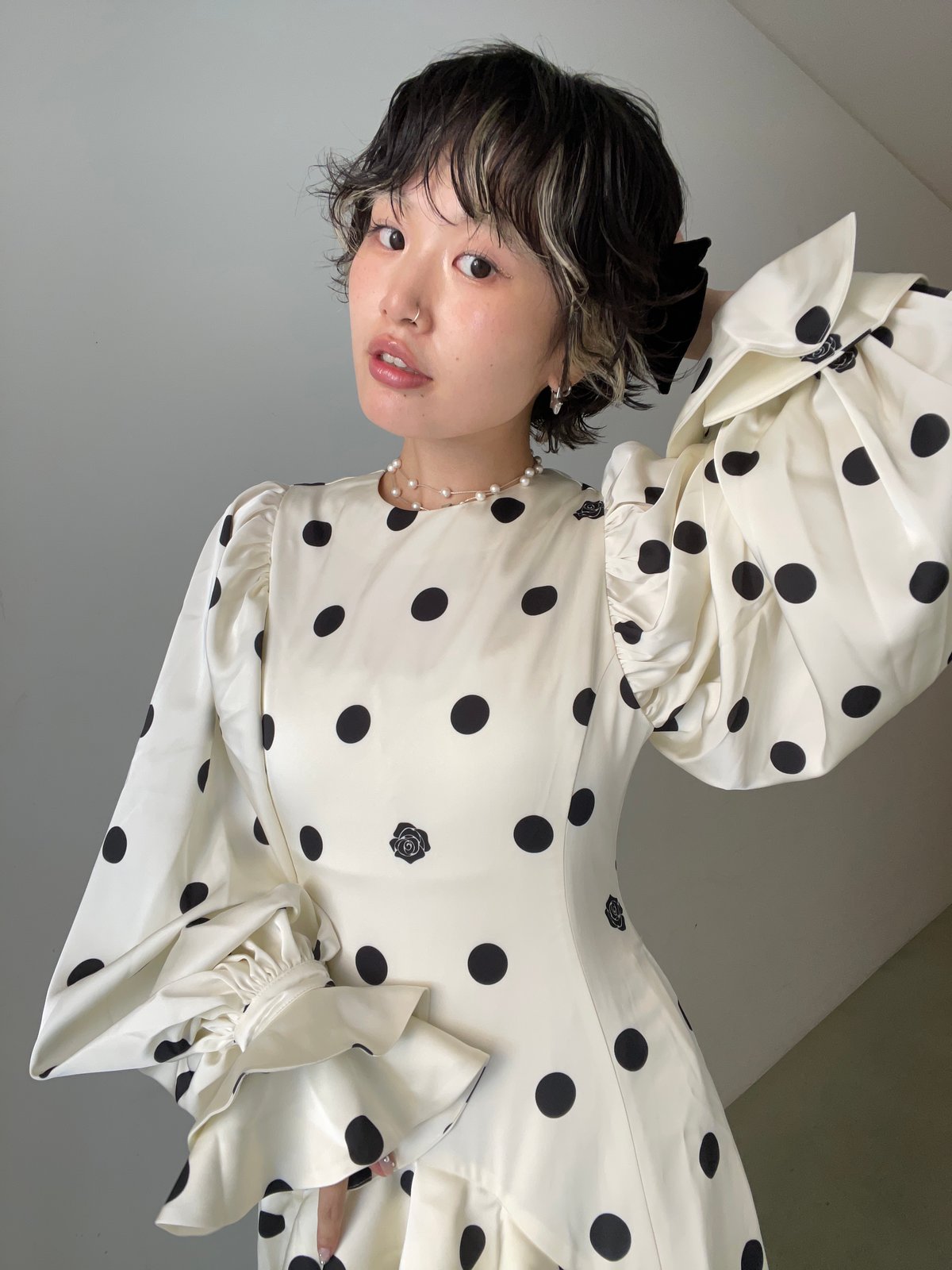 ワンピース VIVIANO Puff Sleeve Dress Jacquard Puff Sleeve Dress – VIVIANO