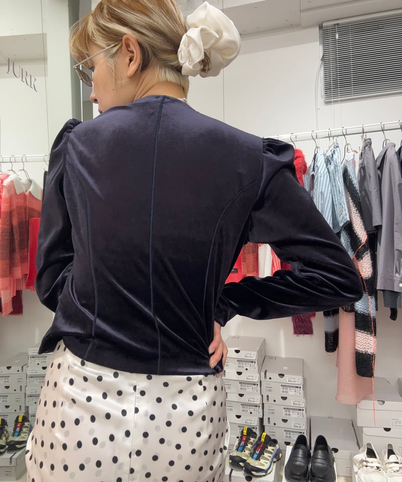 FETICO / Rose-Embroidered Velour Cardigan | JUR