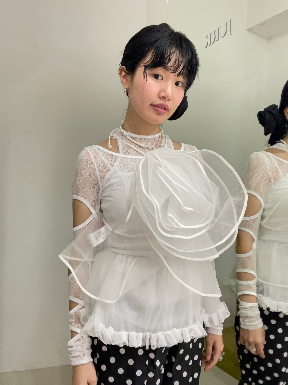 トップス FETICO ROSE VELVET TULLE SHIRRING TOP FETICO｜ROSE VELVET TULLE SHIRRING TOP | Rakuten Fashion