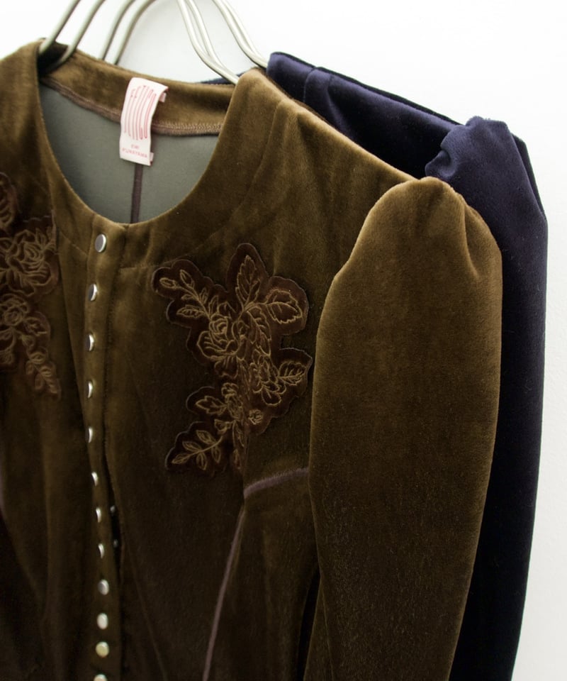 FETICO / Rose-Embroidered Velour Cardigan | JUR