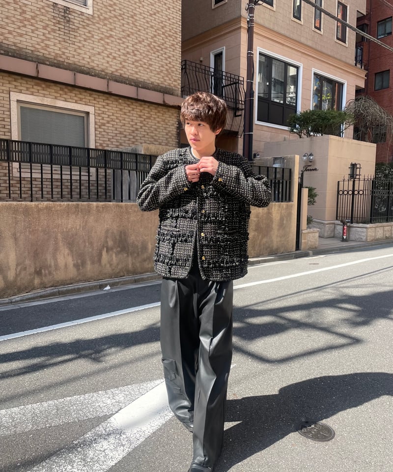 VIVIANO / Ruffle Tweed Collarless Jacket | JURK