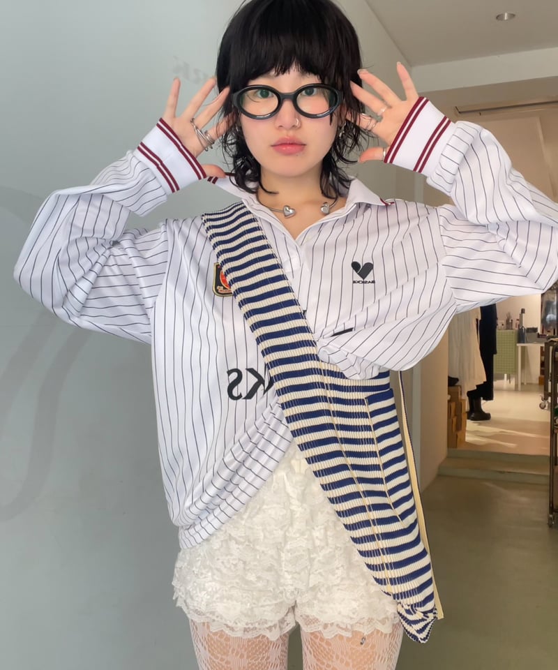 トップス Basicks OVERSIZED STRIPE FOOTBALL SHIRT BASICKS - 【25SS】オーバーサイズ ストライプ フットボール