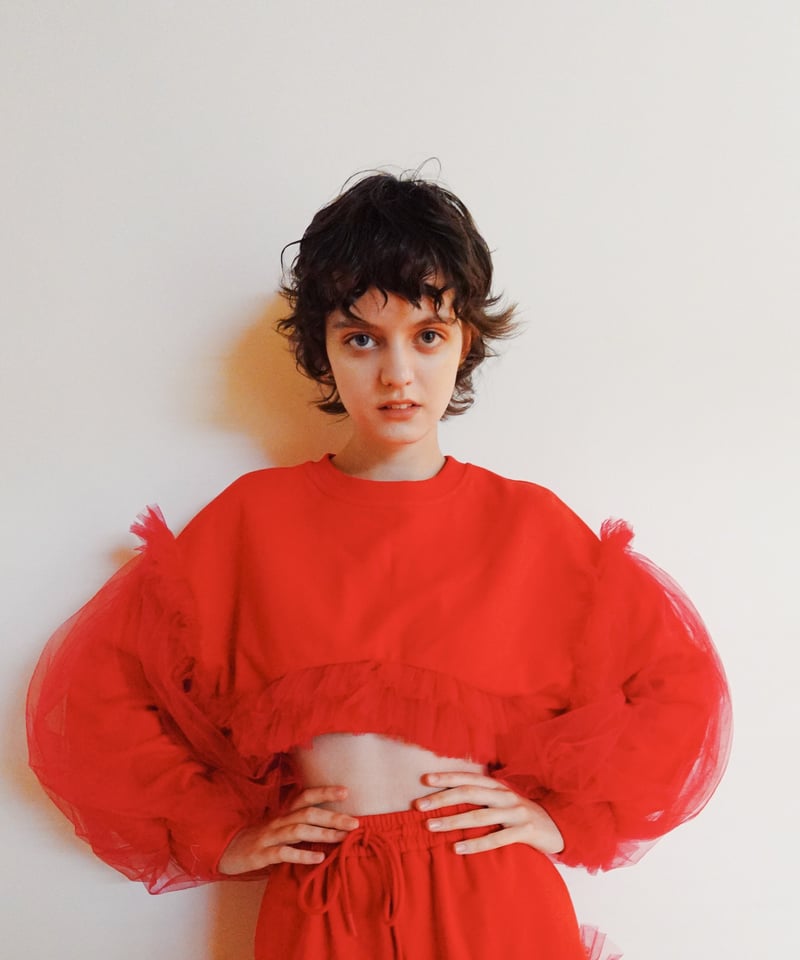 VIVIANO × JURK / Cropped Tulle Sweatshirt(red)