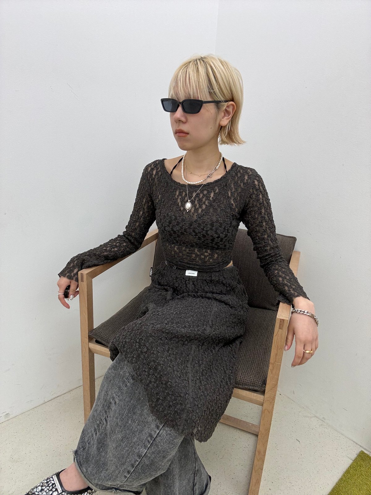 トップス Little Suzie LACE 2WAY TOPS / charcoal Little $uzie / Organic Shrink Lace 2way Top | J