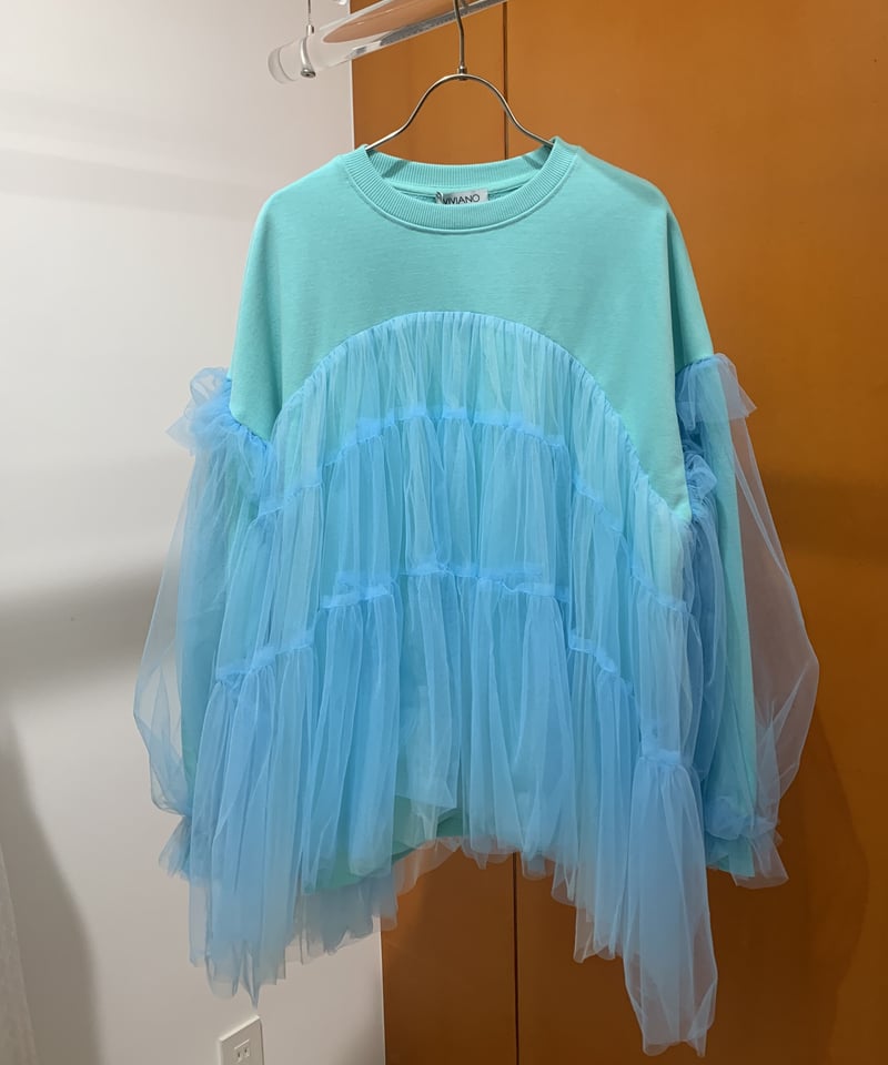 VIVIANO / Ruffle Trimmed Tulle sweat shirt | ju...