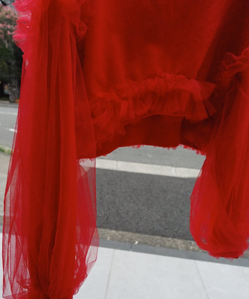 VIVIANO × JURK / Cropped Tulle Sweatshirt(red)