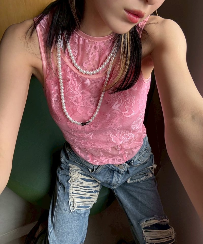 Lace up layered tank アクレント Lace up layered tank アクレント