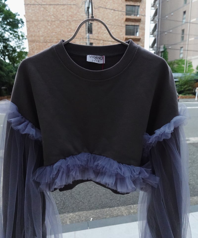 VIVIANO × JURK / Cropped Tulle Sweatshirt(gray)