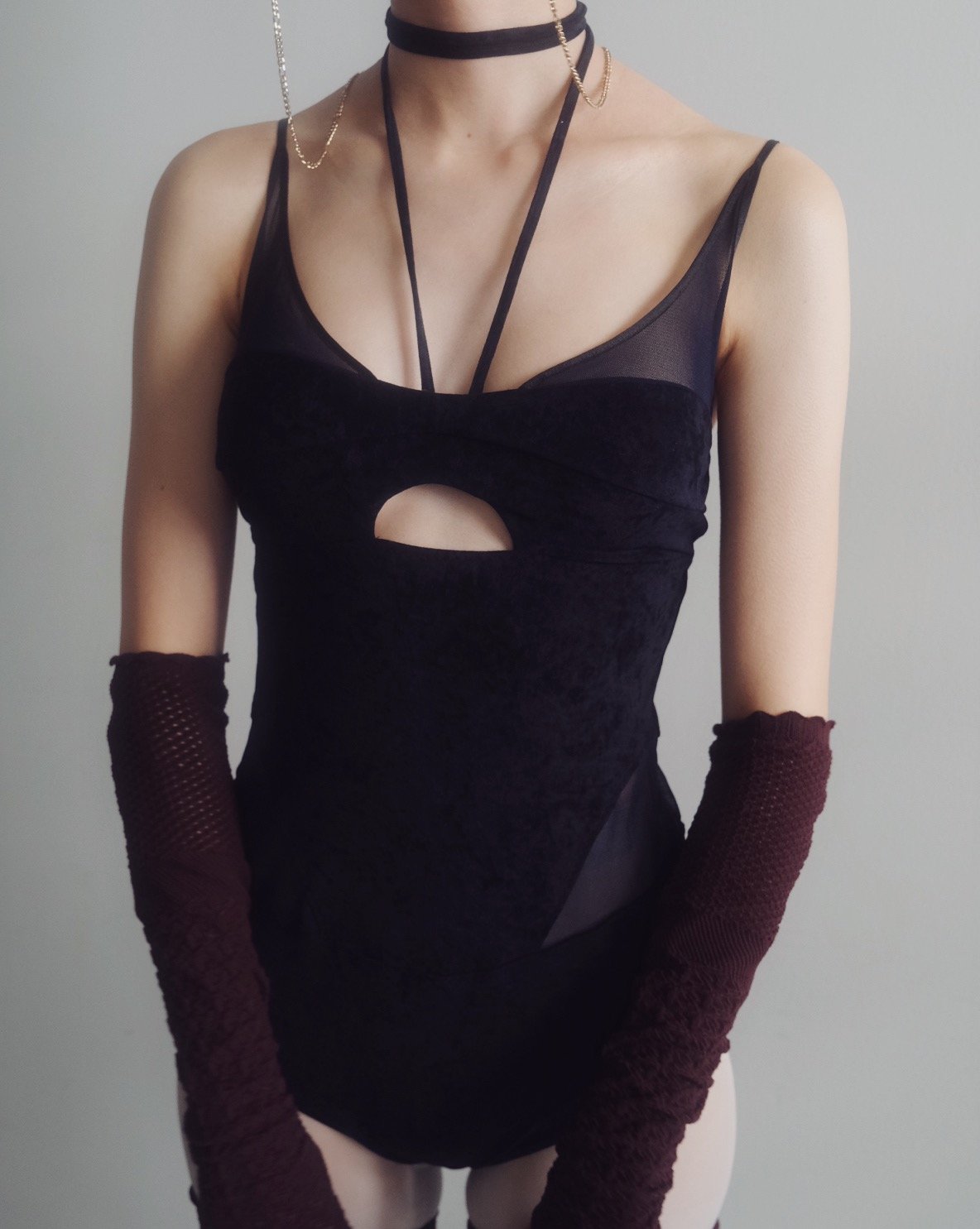 FETICO × JURK / SHEER PANEL VELVET BODYSUIT | J