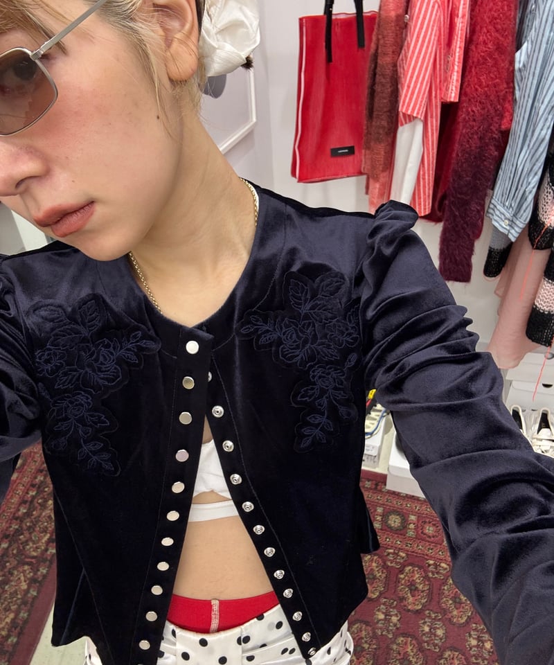 FETICO　ROSE-EMBROIDERED VELOUR CARDIGAN FETICO ROSE-EMBROIDERED VELOUR CARDIGAN