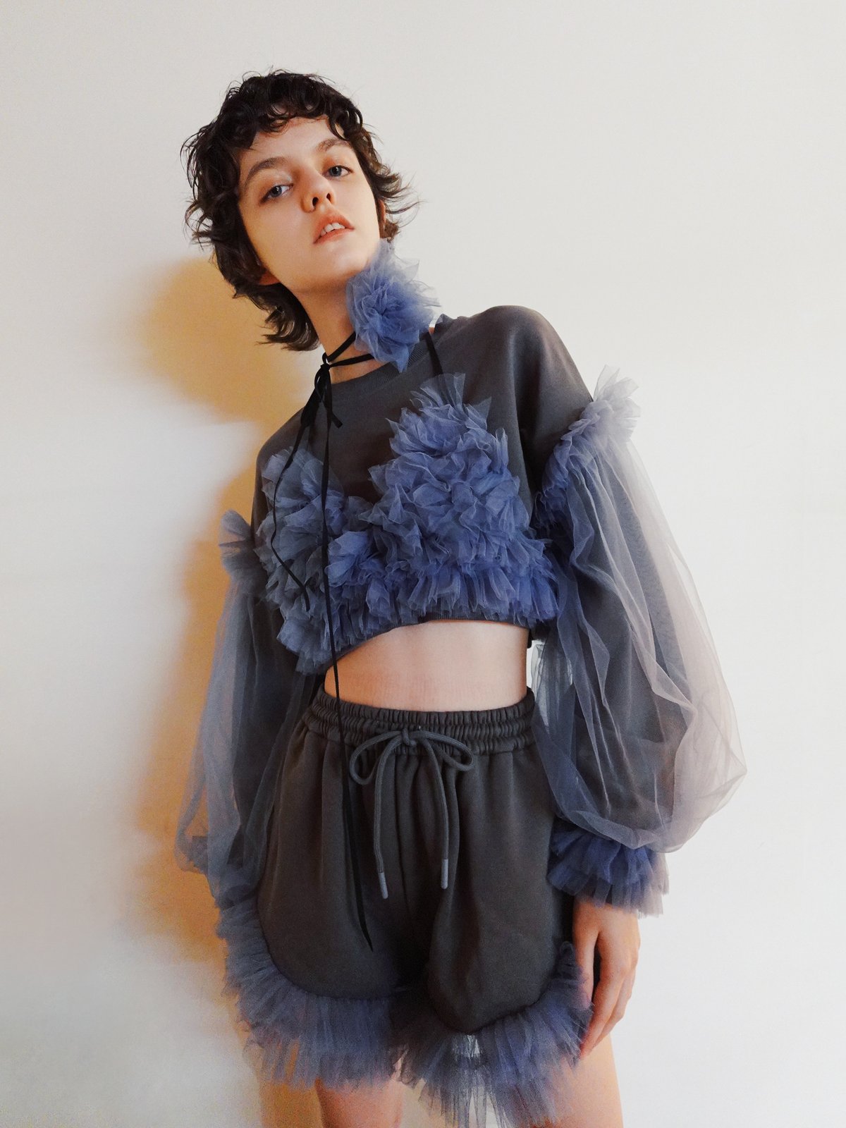 VIVIANO × JURK / Tulle Bra & Choker(gray) | JUR
