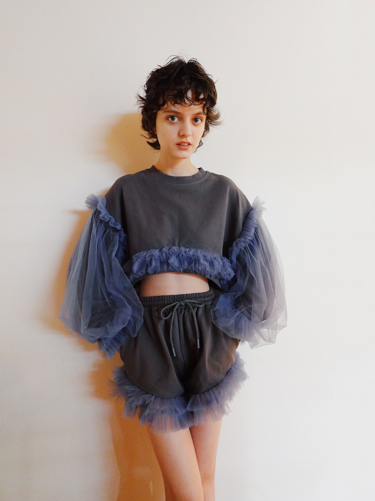 VIVIANO × JURK / Cropped Tulle Sweatshirt(gray)