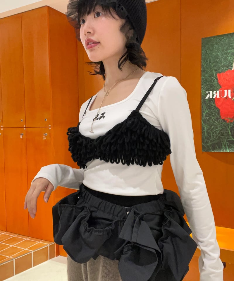 FUMIE TANAKA 2024aw / ニット レース ハット［black］ FUMIE=TANAKA / knit lace hat | JURK shop tokyo