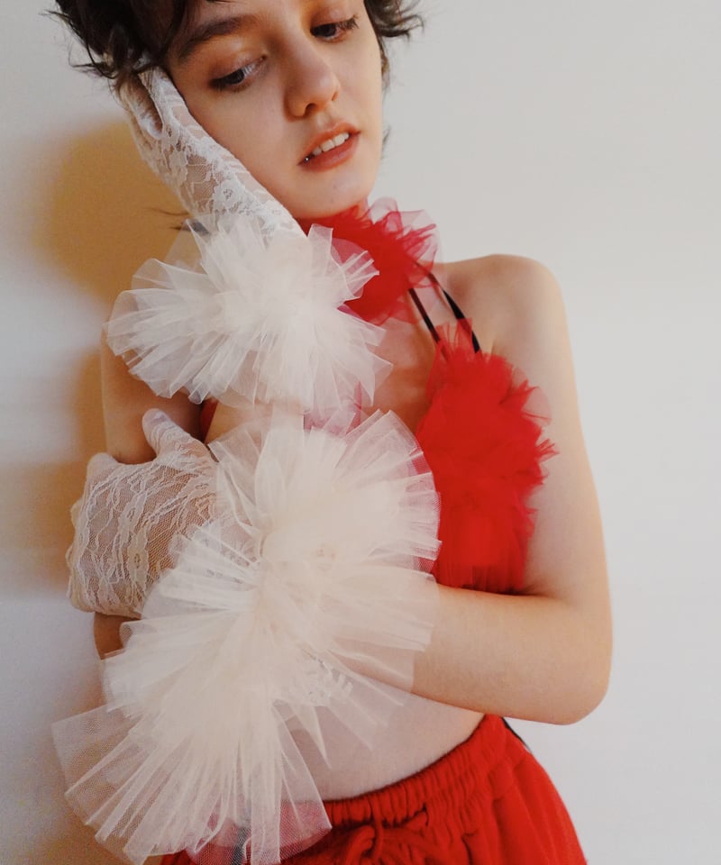 VIVIANO × JURK / Tulle & Lace Gloves(white) | J
