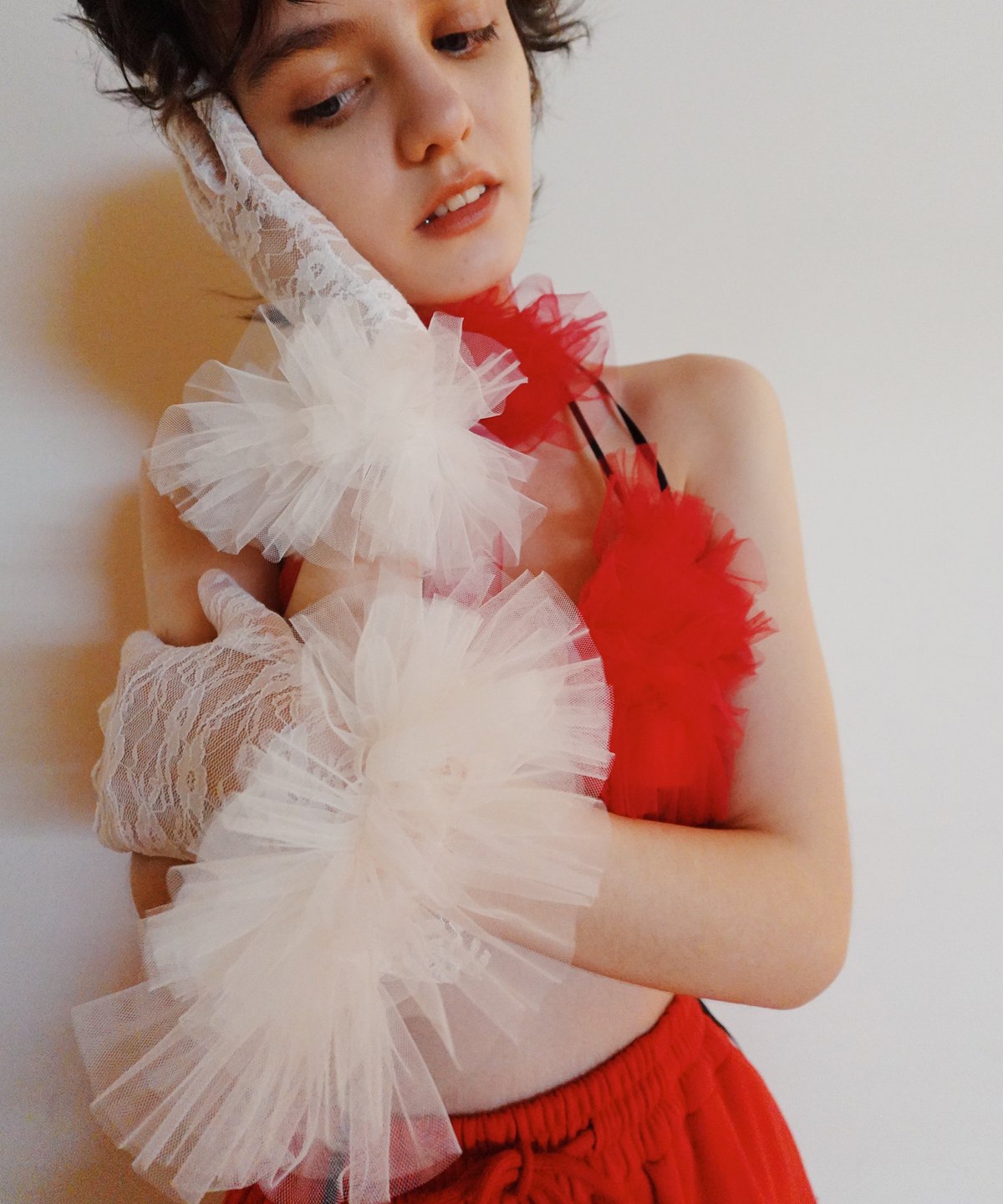 VIVIANO × JURK / Tulle & Lace Gloves(white) | J