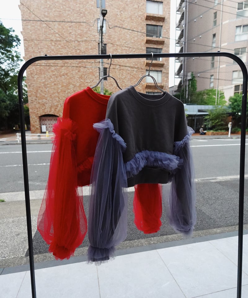 VIVIANO × JURK / Cropped Tulle Sweatshirt(red)