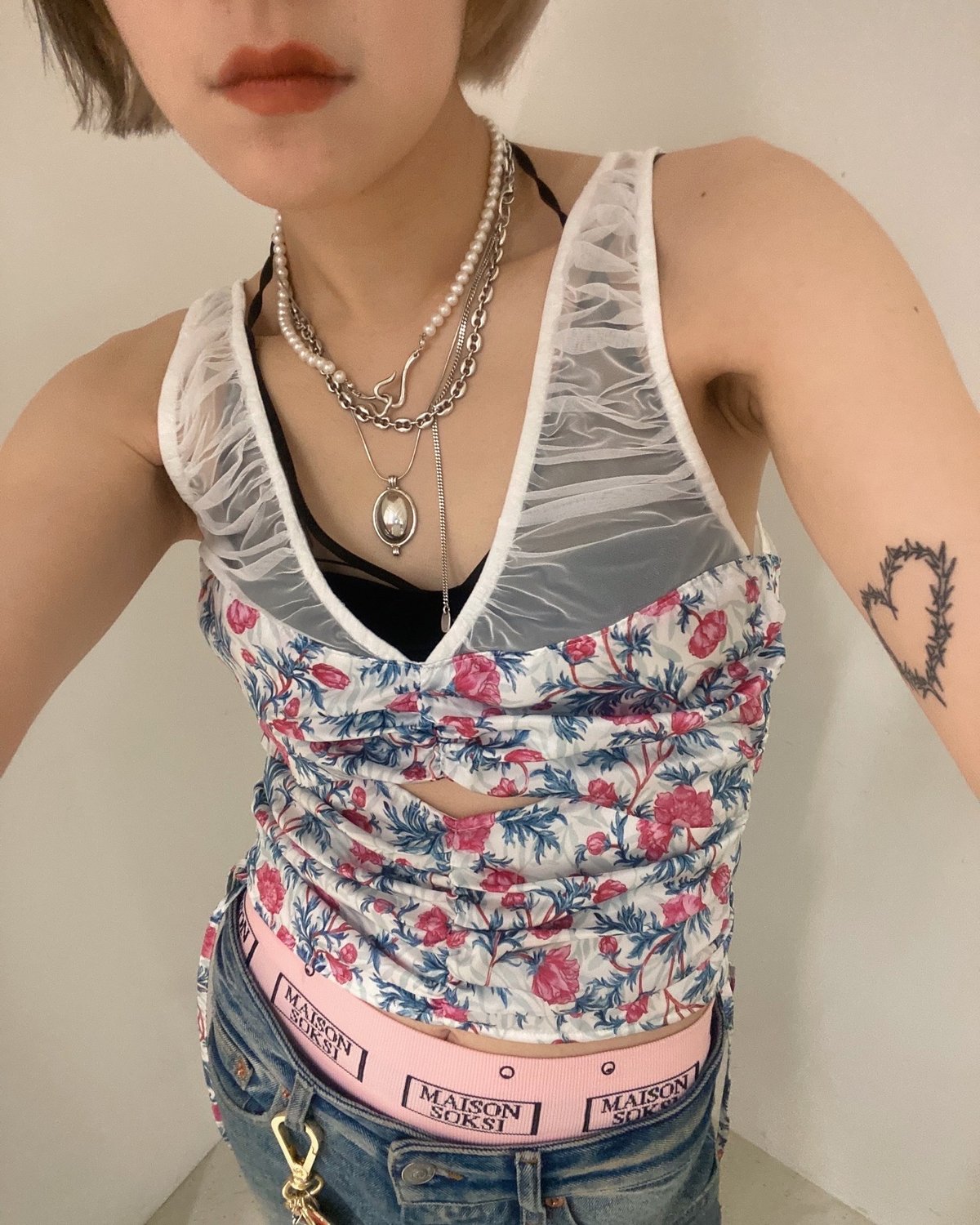 トップス FETICO FLOWER PRINT GATHERED TOP FETICO / FLOWER PRINT GATHERED TOP | JURK shop