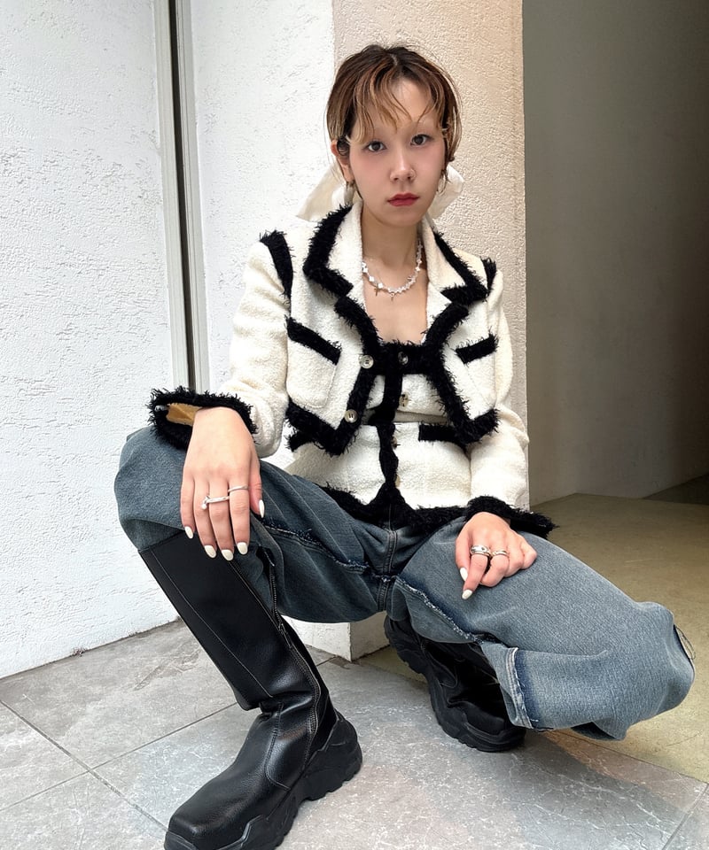 FETICO フェティコ SHORT JACKET 25AW】FETICO フェティコ / Boucle knit short jacket / ニット
