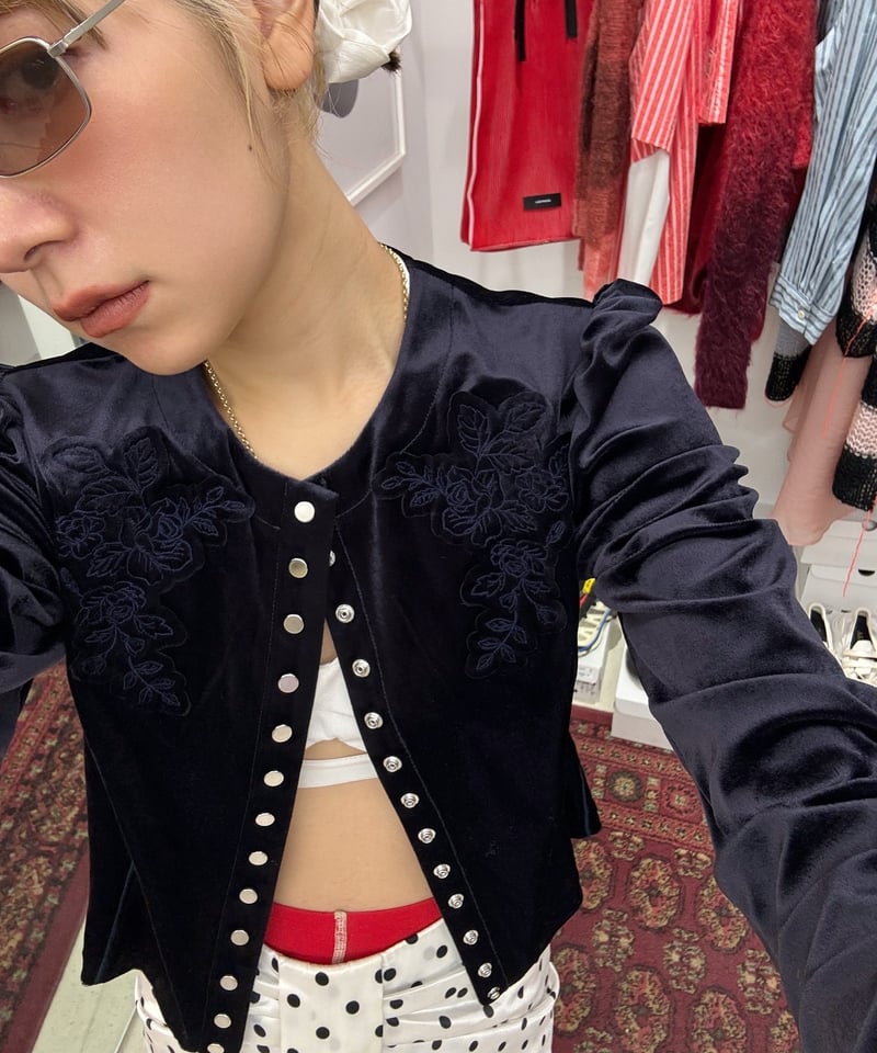FETICO / Rose-Embroidered Velour Cardigan | JUR FETICO / Rose-Embroidered Velour Cardigan | JUR
