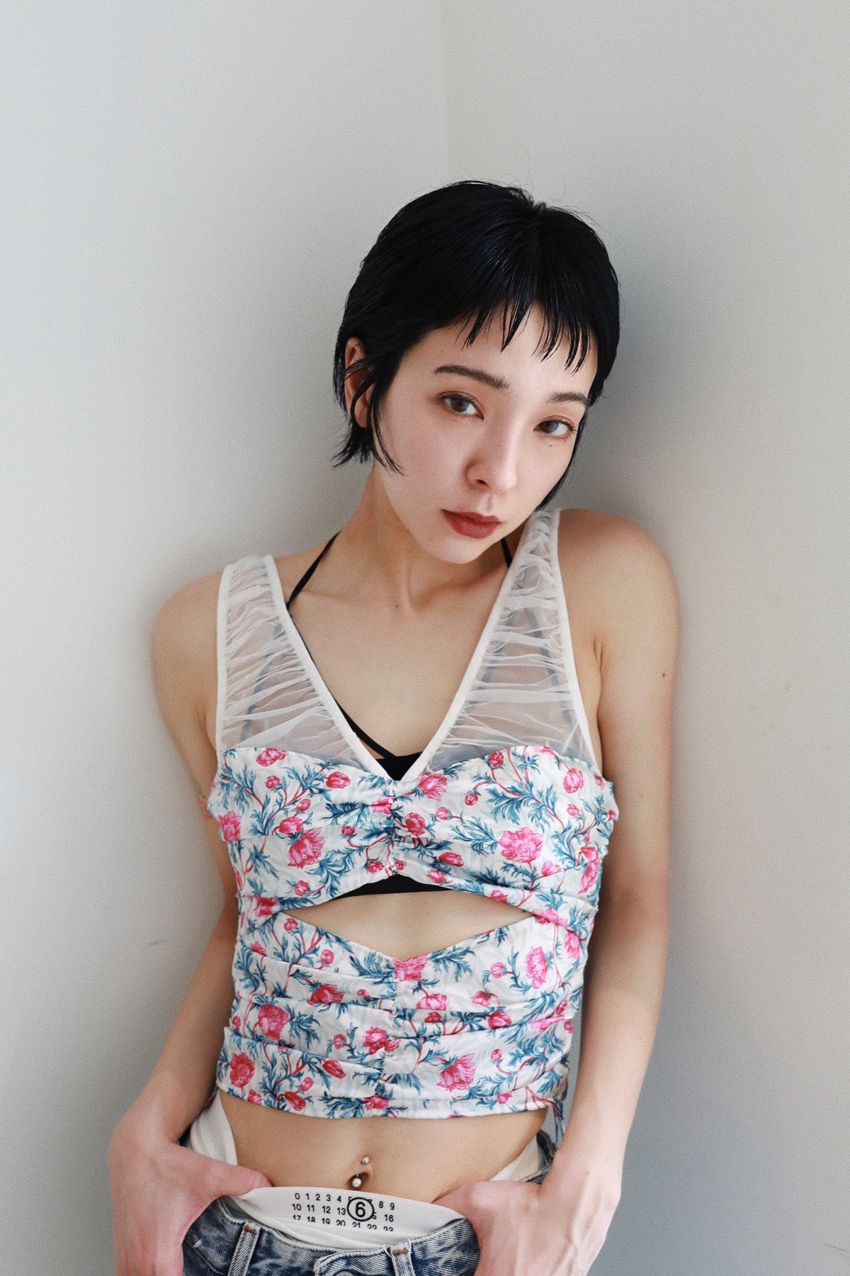 トップス fetico FLOWER PRINT GATHERED TOP FETICO / FLOWER PRINT GATHERED TOP | JURK shop