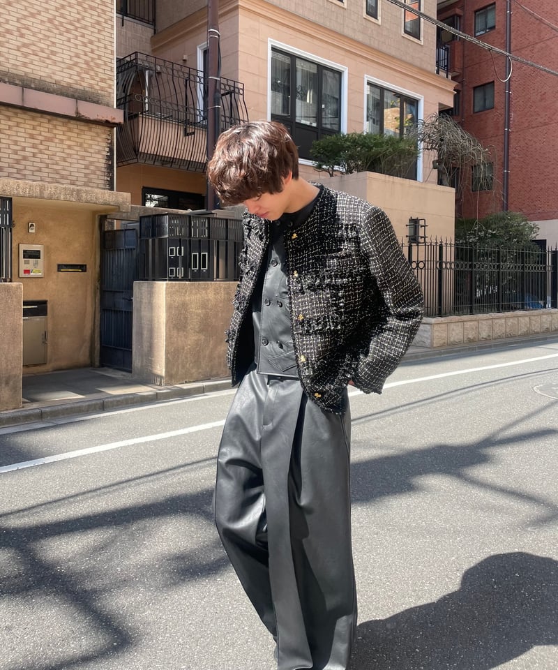 VIVIANO / Ruffle Tweed Collarless Jacket | JURK