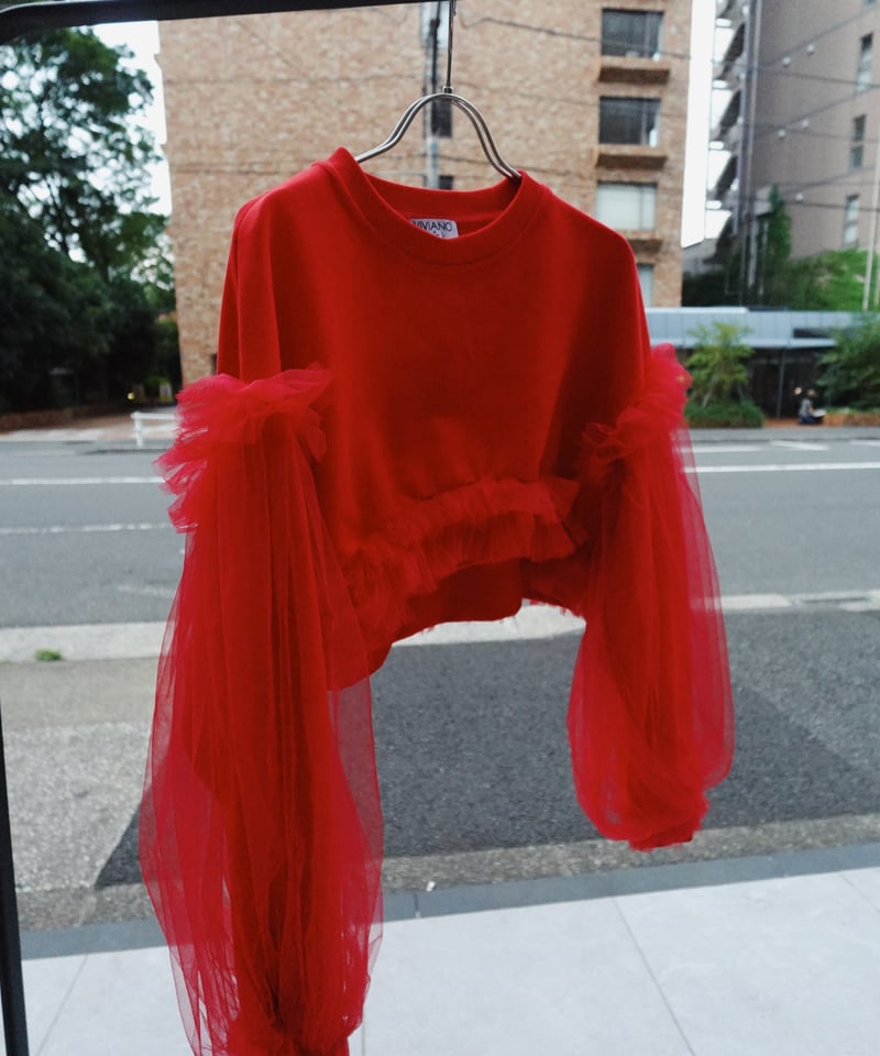 VIVIANO × JURK / Cropped Tulle Sweatshirt(red)