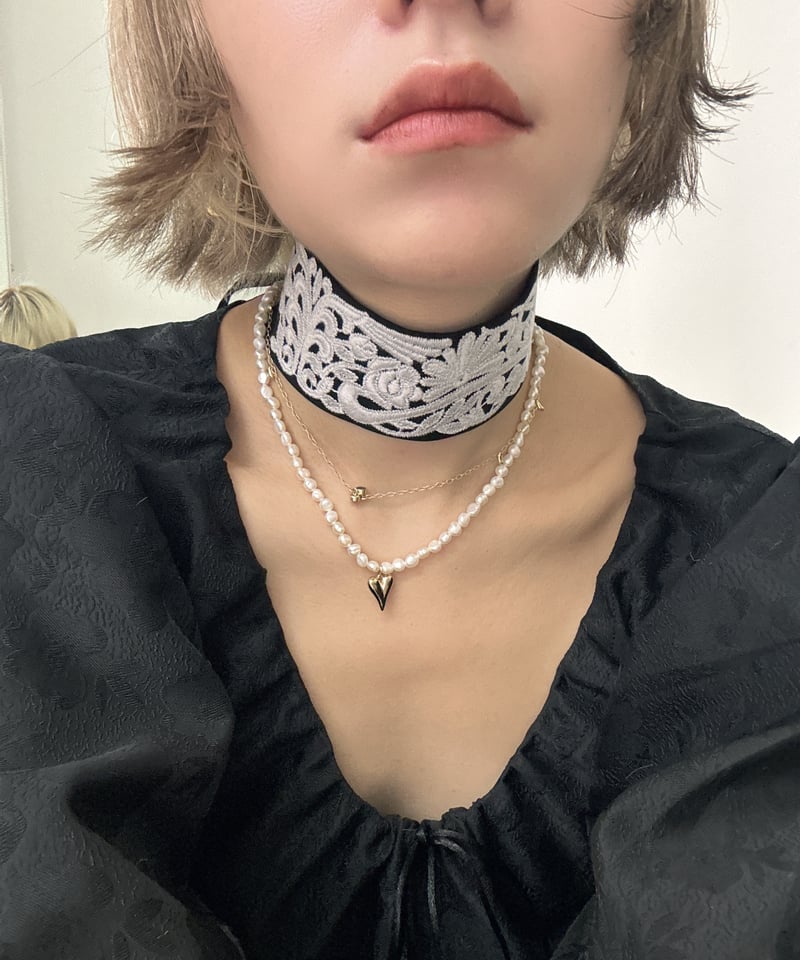 FETICO / ROSE EMBROIDERED COTTON SATIN CHOKER |