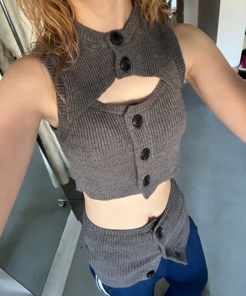 Little $uzie / Line Cotton Sleeve Rib Knit Top
