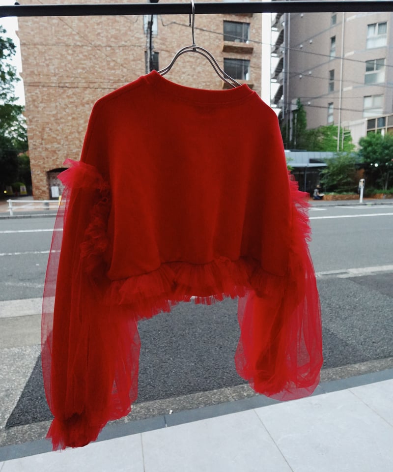 VIVIANO × JURK / Cropped Tulle Sweatshirt(red)