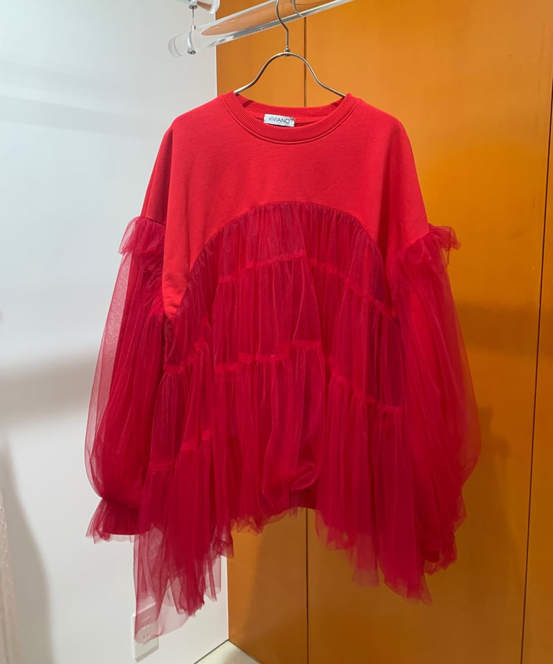 VIVIANO / Ruffle Trimmed Tulle sweat shirt | ju...